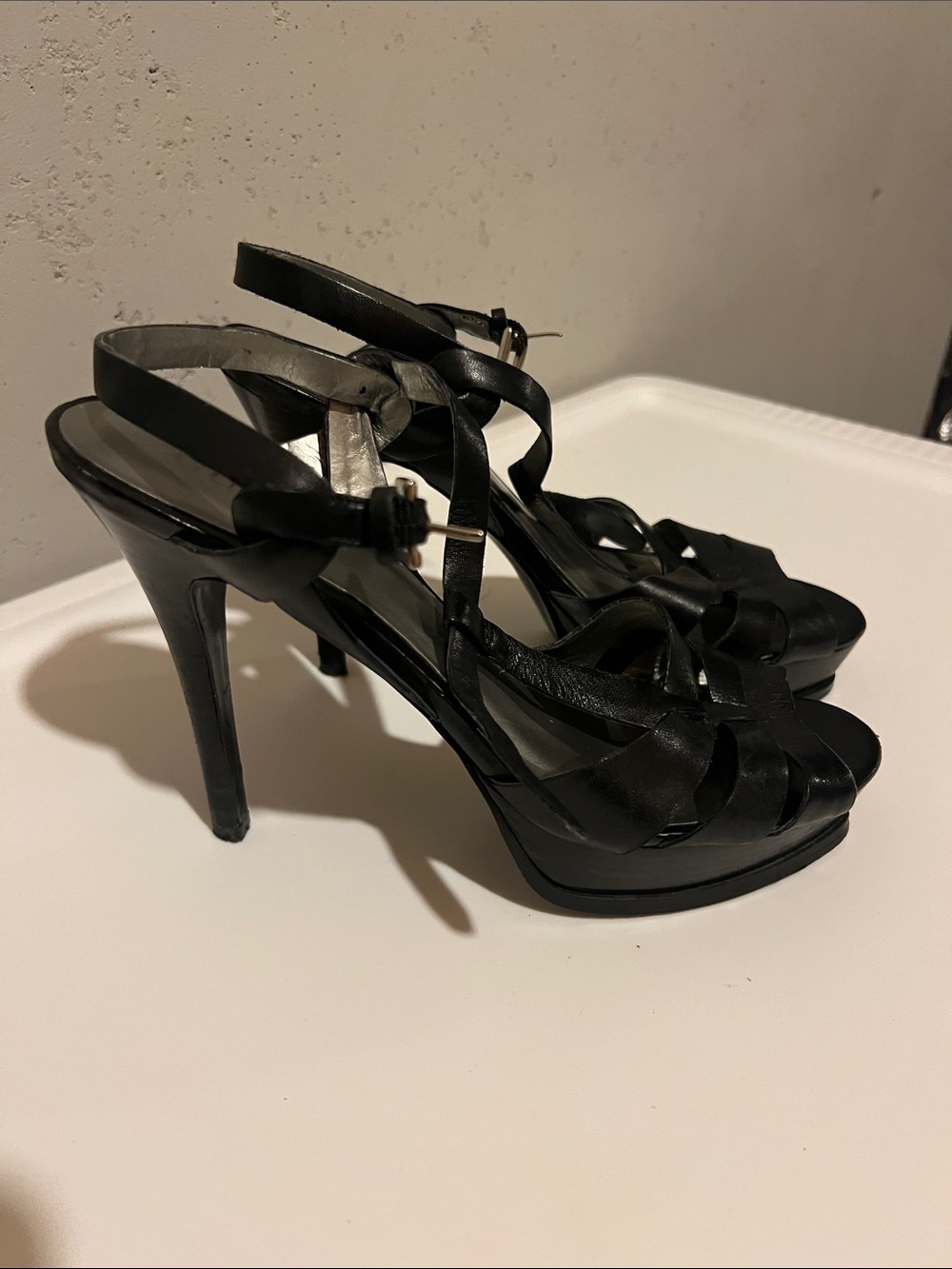 Guess Black Leather Strappy High Heel Sandals
